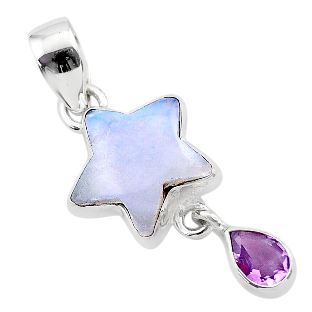 925 silver 9.27cts natural blue lace agate amethyst star fish pendant t59513