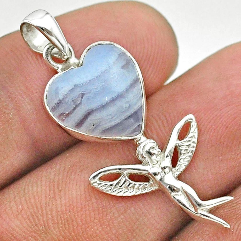 925 silver 6.26cts natural blue lace agate angel wings fairy pendant t55287