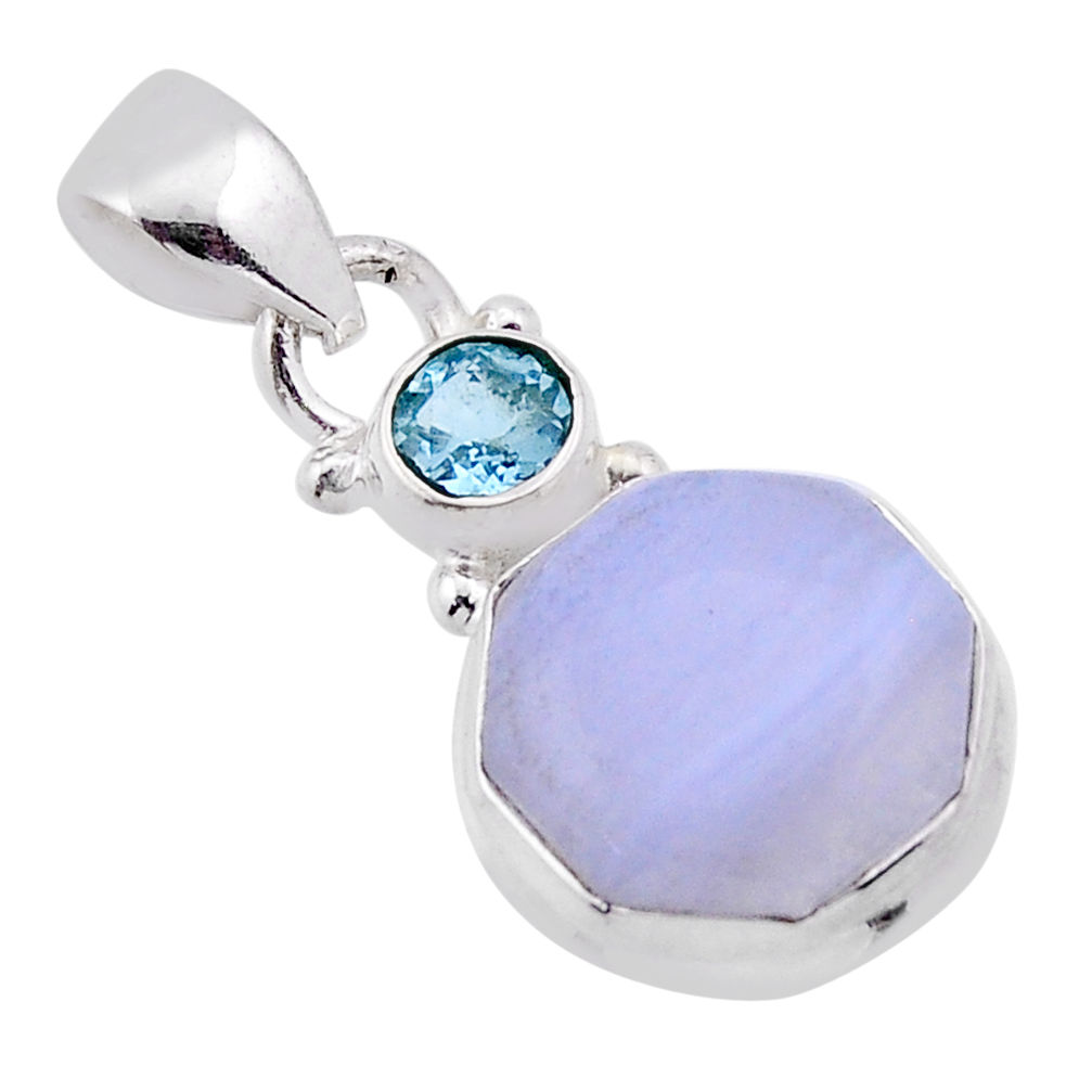 925 silver 5.38cts natural blue lace agate hexagon topaz pendant jewelry n54011