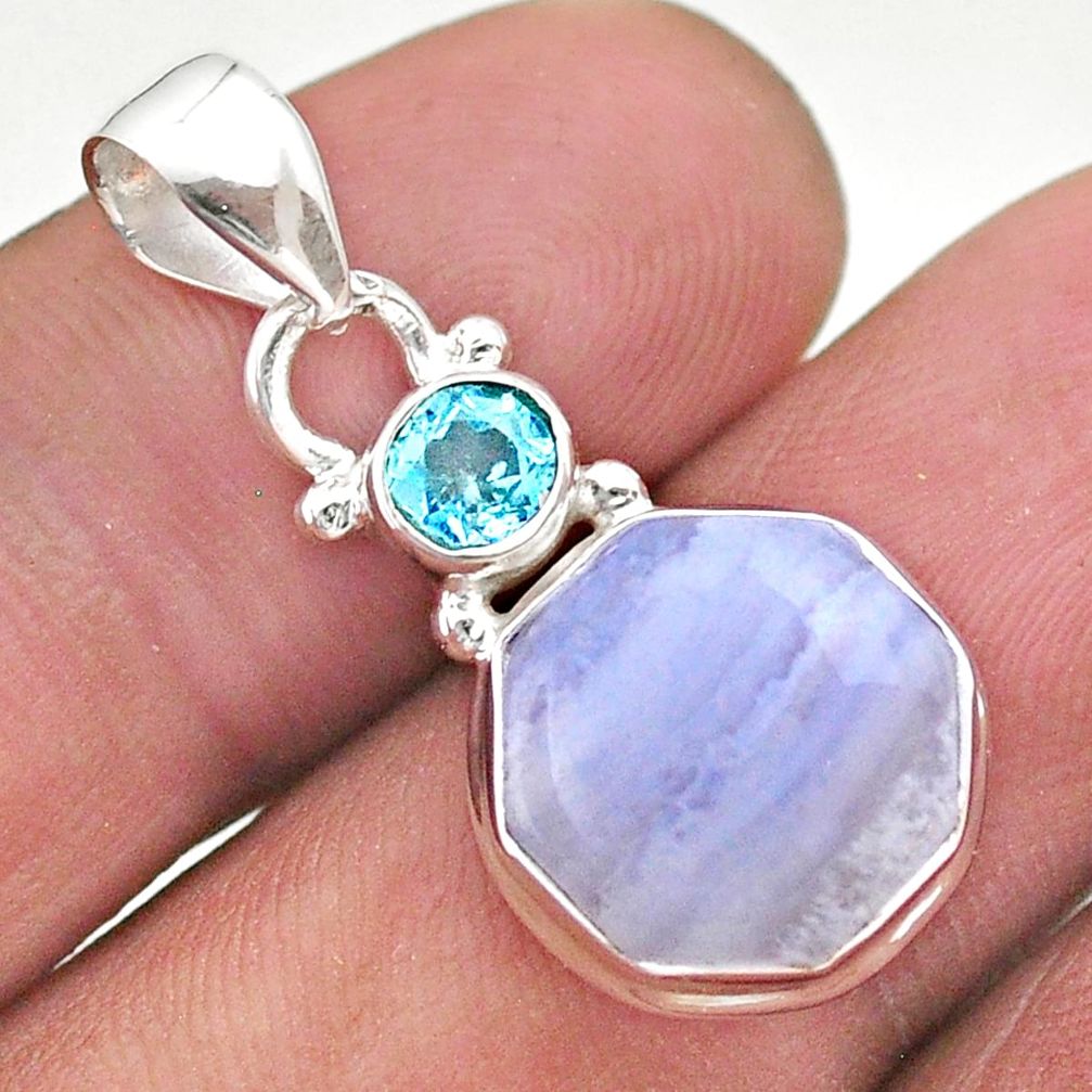 925 silver 6.14cts natural blue lace agate hexagon topaz pendant jewelry t46480