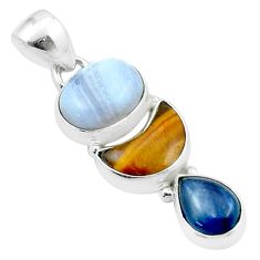 925 silver 8.93cts natural blue lace agate tiger's eye kyanite pendant u37500