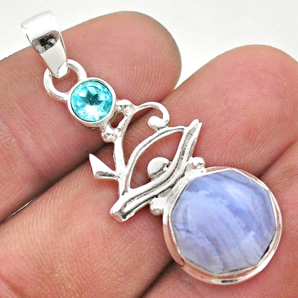 925 silver 6.54cts natural blue lace agate topaz horse eye pendant t46397