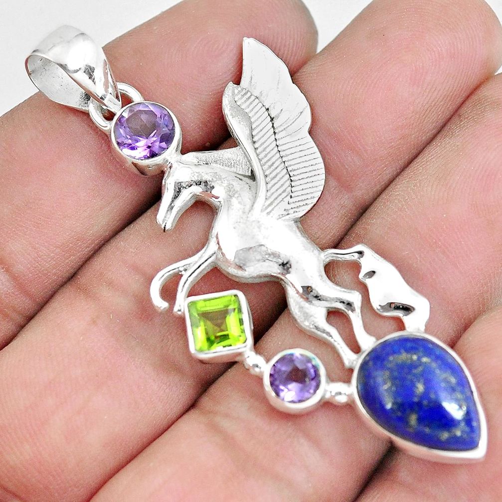 ts natural blue lapis lazuli amethyst unicorn pendant p59312