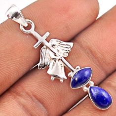 925 silver 3.98cts natural blue lapis lazuli angel cross pendant jewelry t89085
