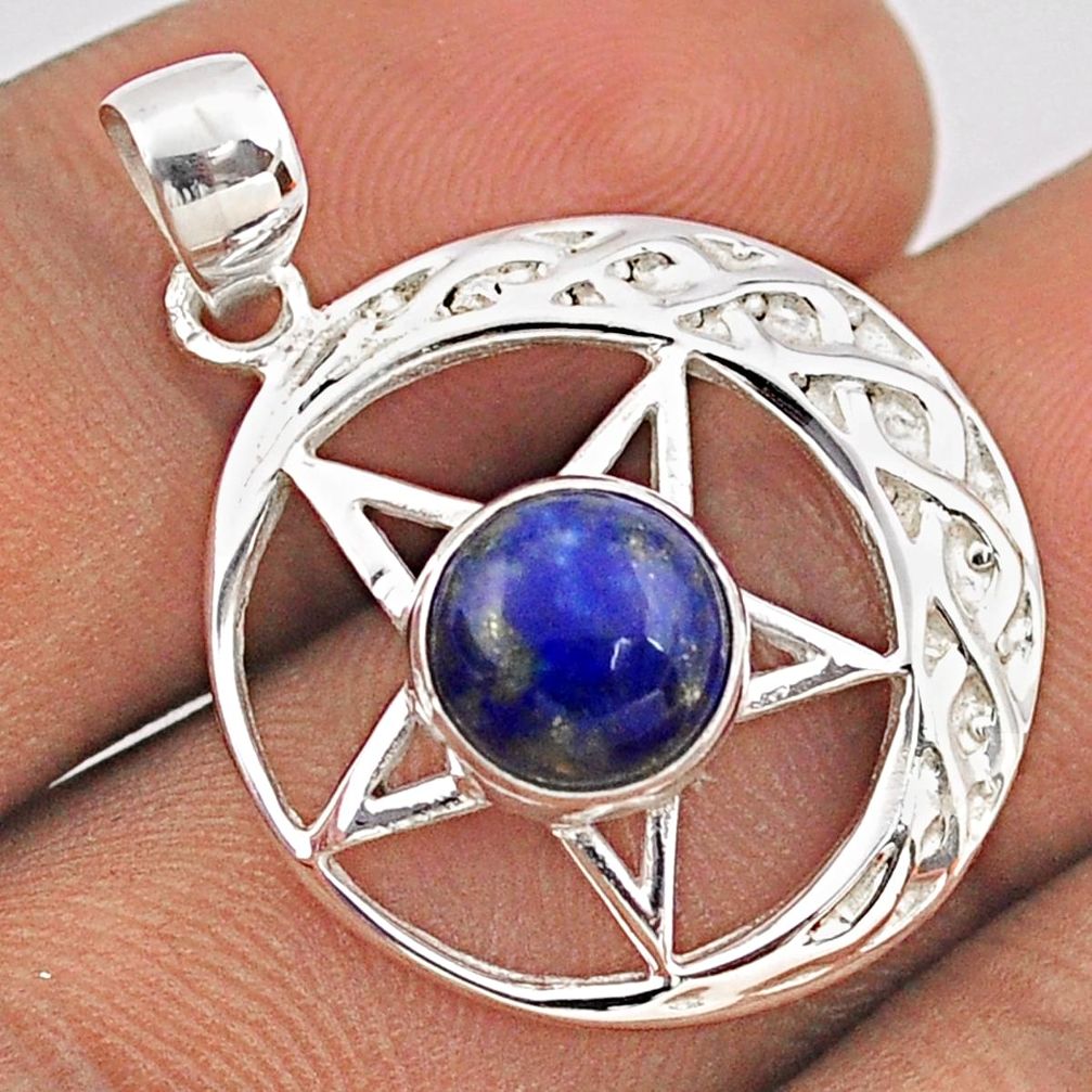 925 silver 2.98cts natural blue lapis lazuli dark lord pentagram pendant t88848