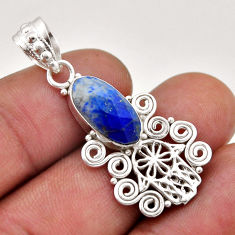925 silver 4.38cts natural blue lapis lazuli hand of god hamsa pendant n46227