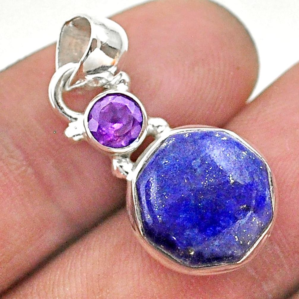 925 silver 6.95cts natural blue lapis lazuli hexagon amethyst pendant t46459