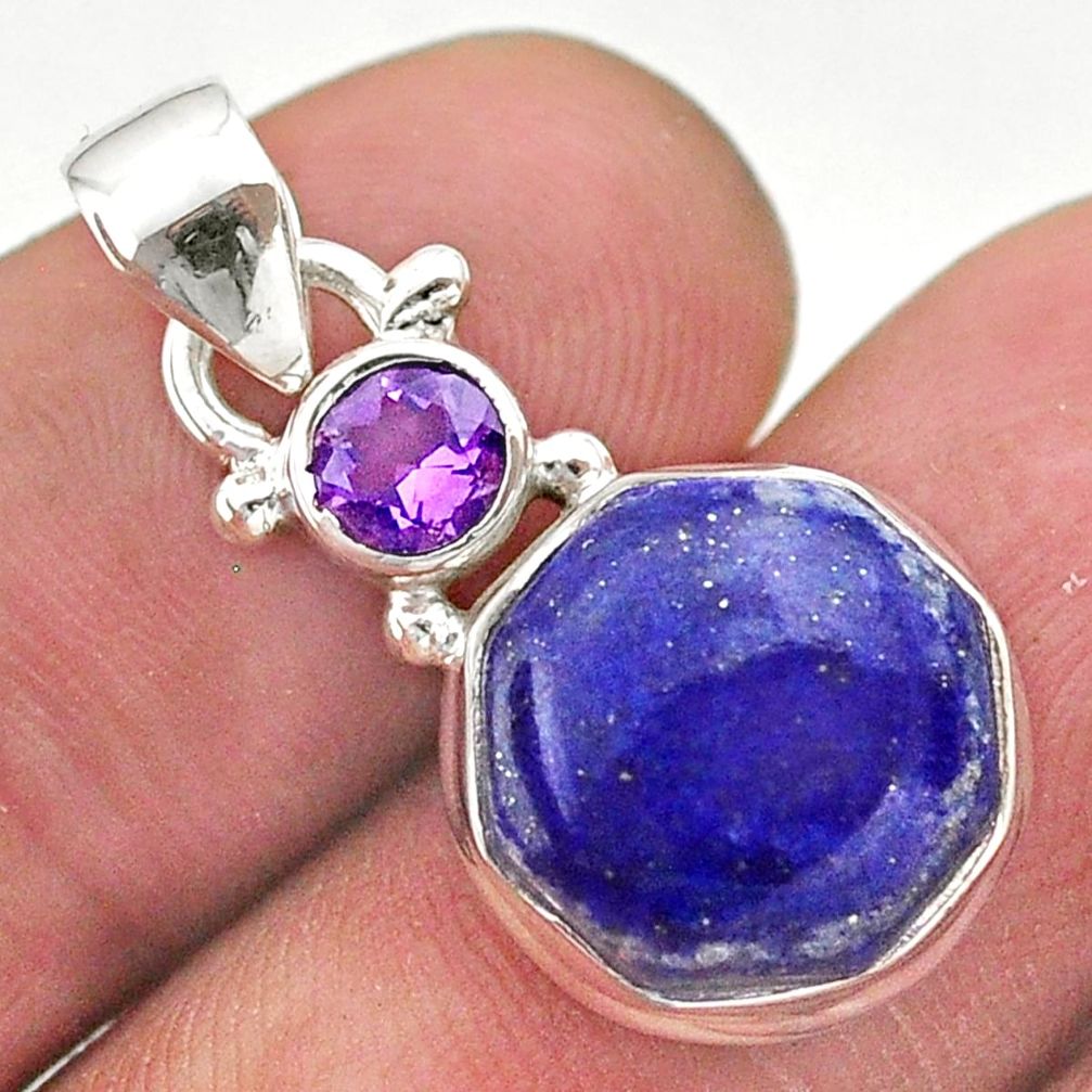 925 silver 6.95cts natural blue lapis lazuli hexagon amethyst pendant t46463