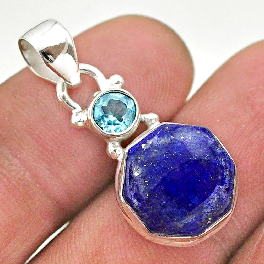 925 silver 7.00cts natural blue lapis lazuli hexagon topaz pendant t46464