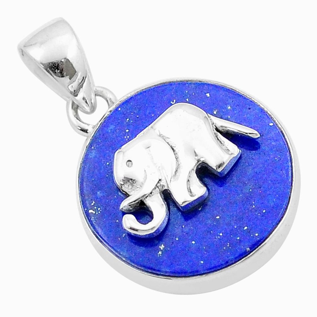 925 silver 14.61cts natural blue lapis lazuli round elephant coin enamel pendant u34635