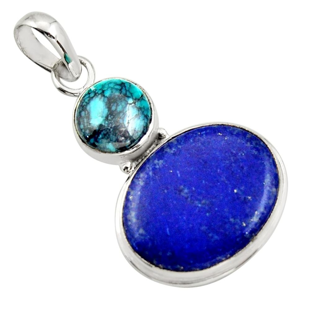 925 silver 17.22cts natural blue lapis lazuli turquoise tibetan pendant r32431