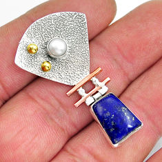 925 silver 6.03cts natural blue lapis lazuli white pearl gold pendant y21414