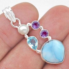 925 silver 8.32cts natural blue larimar amethyst topaz pearl pendant u61374