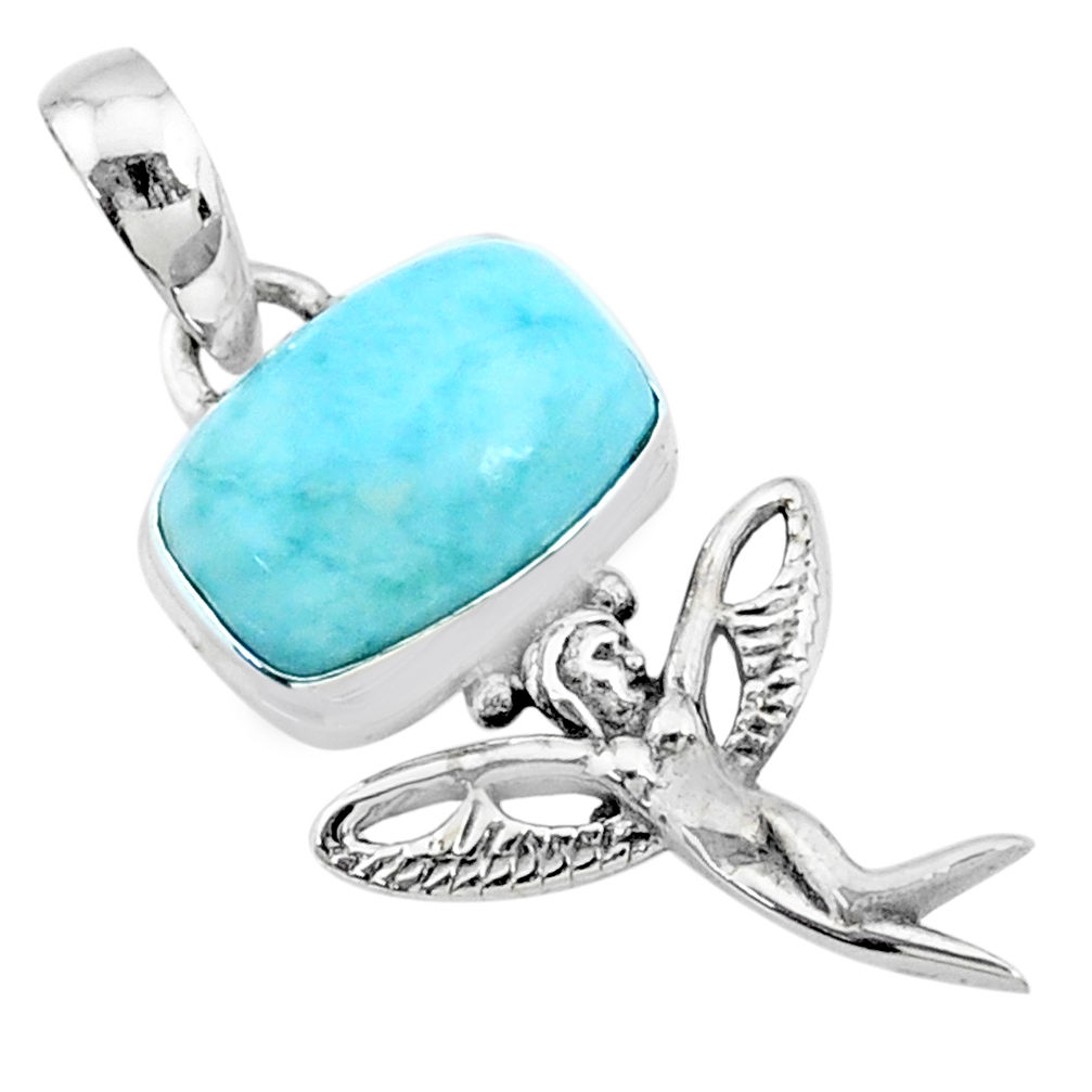 925 silver 4.08cts natural blue larimar angel wings fairy pendant r72398