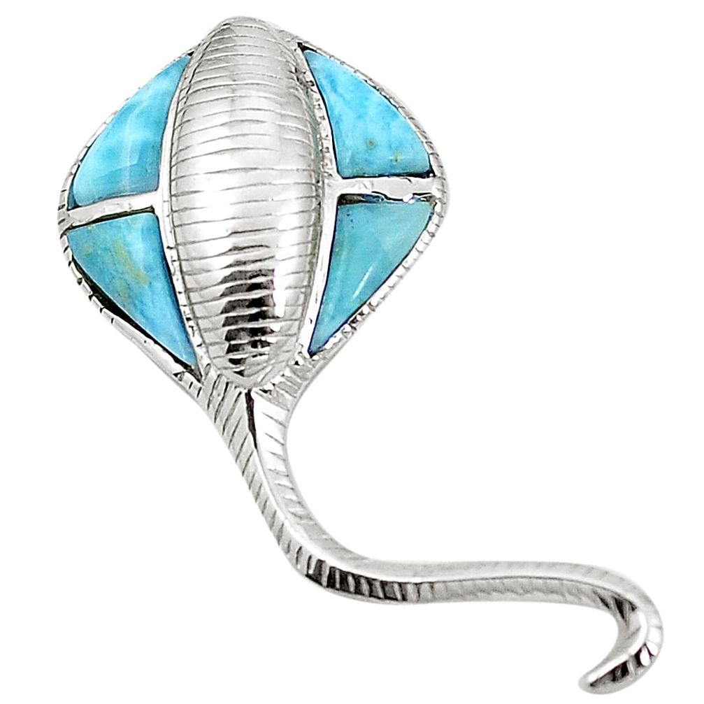 925 silver natural blue larimar fancy shape fish pendant jewelry a76420 c14197