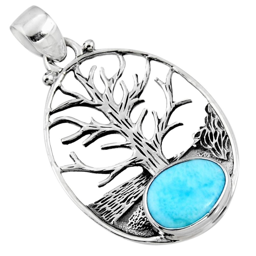 925 silver 4.52cts natural blue larimar fancy tree of life pendant r52985