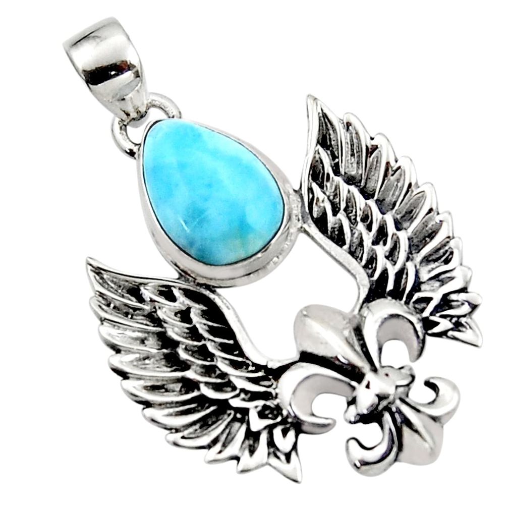 925 silver 5.31cts natural blue larimar feather charm pendant jewelry r52864