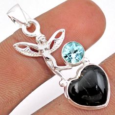 925 silver 7.02cts natural blue onyx heart topaz angel wings fairy pendant u1571