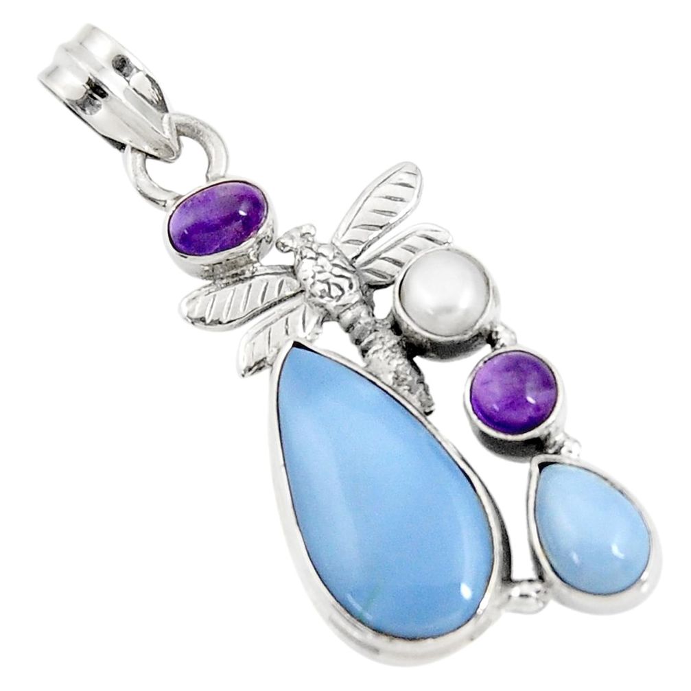 925 silver 14.72cts natural blue owyhee opal amethyst dragonfly pendant d42444