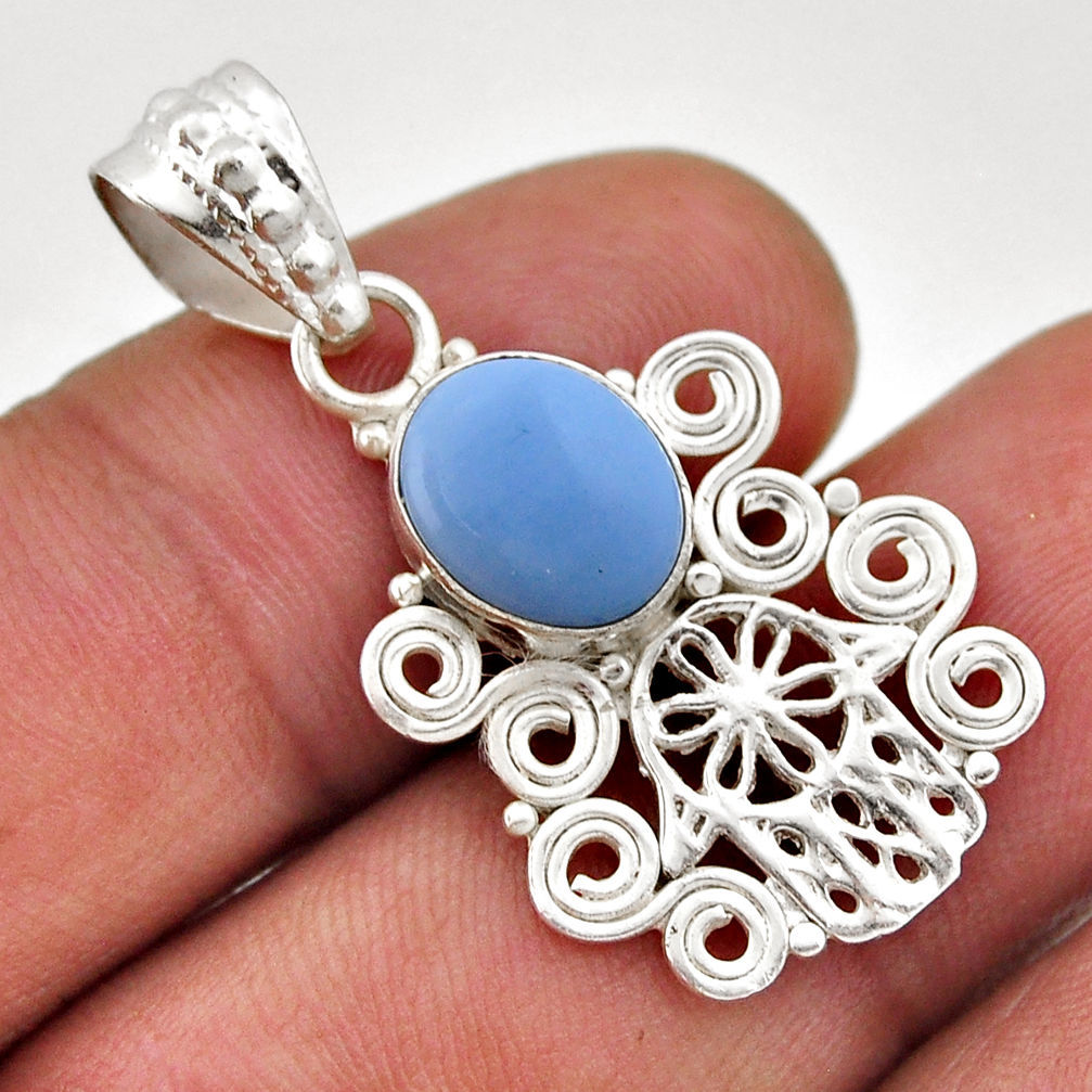 925 silver 3.83cts natural blue owyhee opal hand of god hamsa pendant n47073