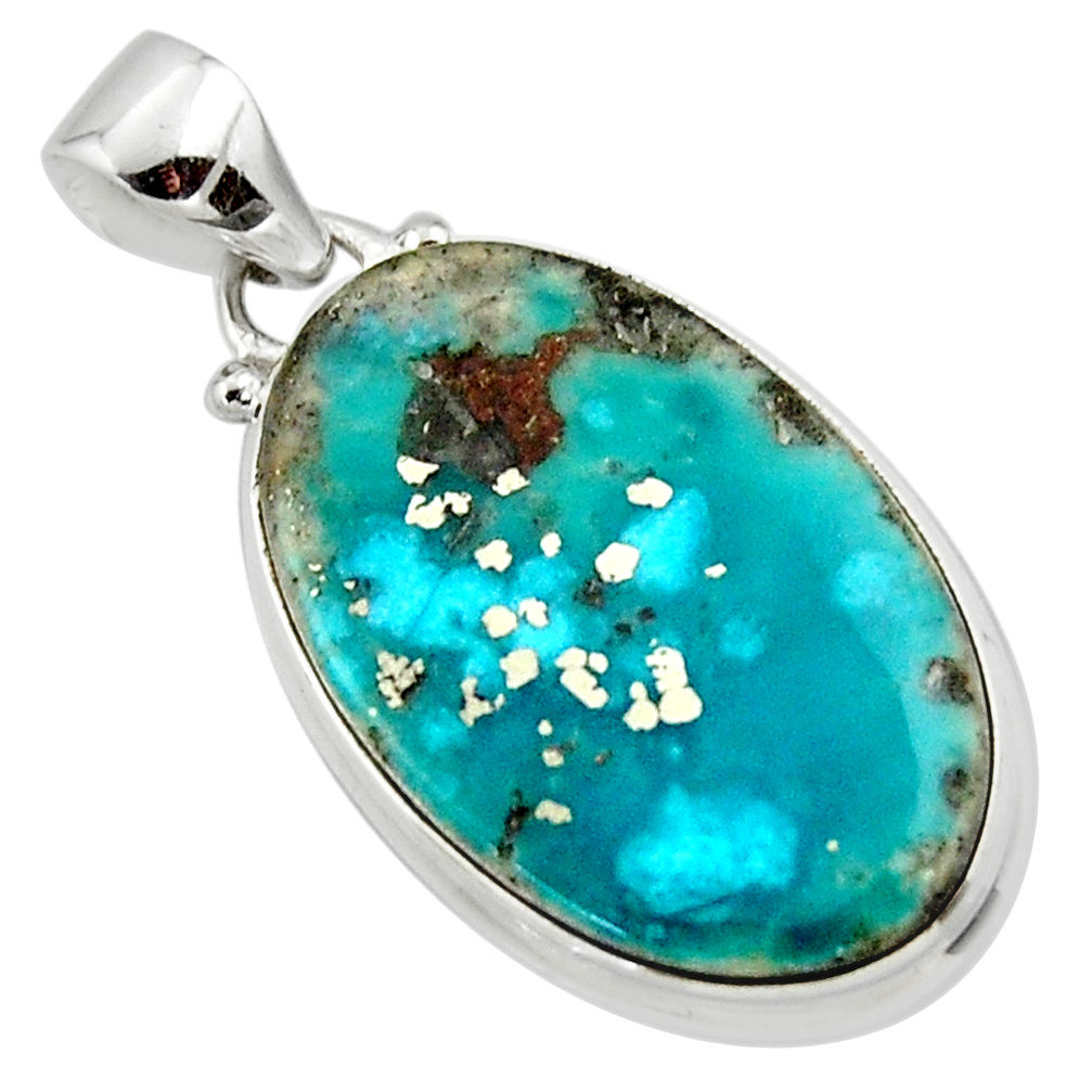 925 silver 15.65cts natural blue persian turquoise pyrite oval pendant r49297