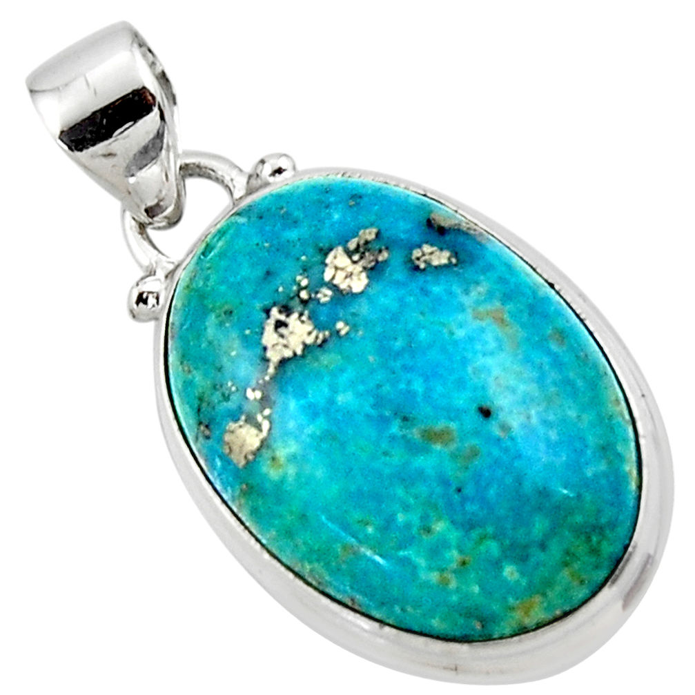 925 silver 13.22cts natural blue persian turquoise pyrite oval pendant r49345