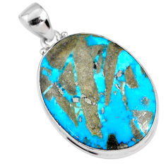 Clearance Sale- 925 silver 22.59cts natural blue persian turquoise pyrite oval pendant r62761