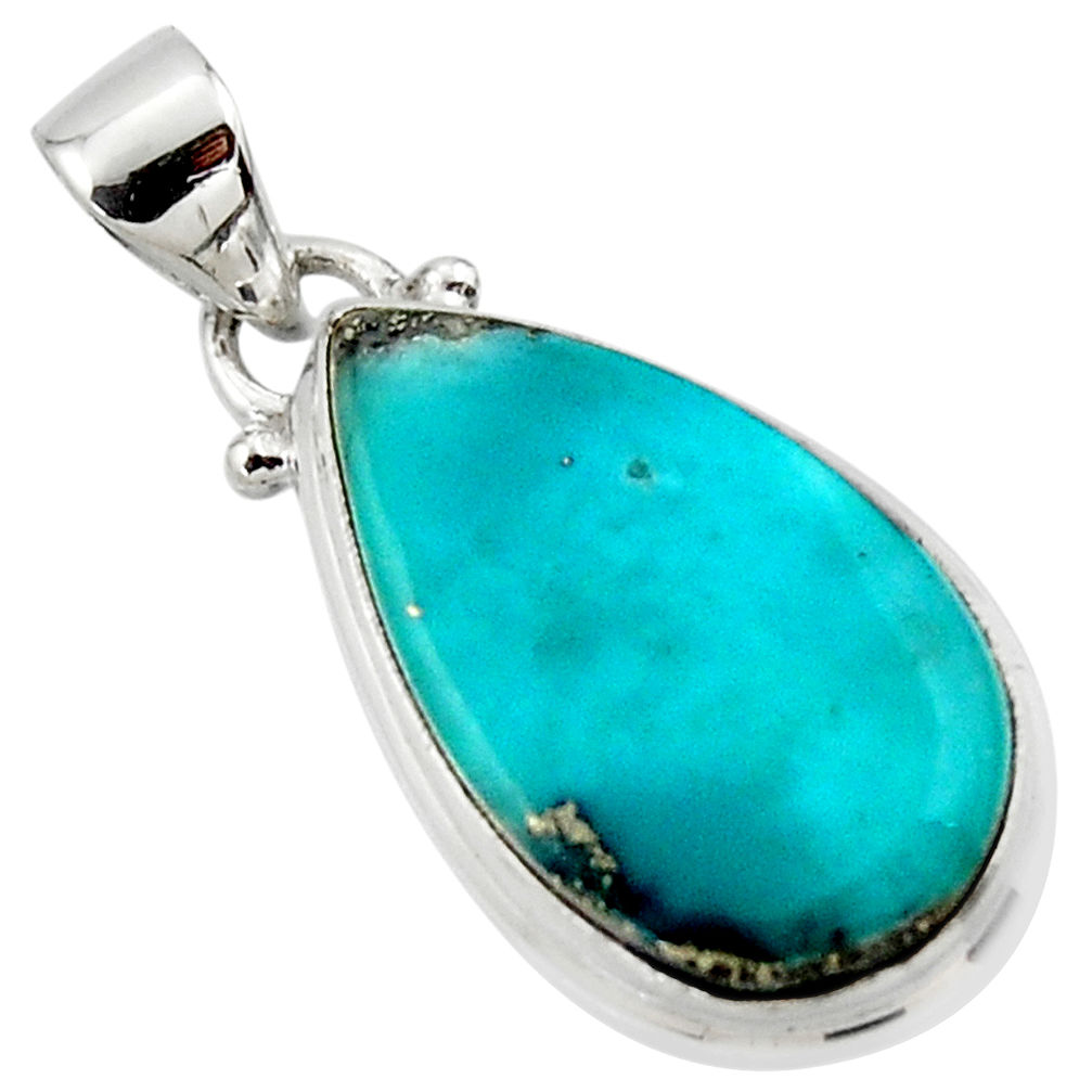 925 silver 11.20cts natural blue persian turquoise pyrite pear pendant r49328