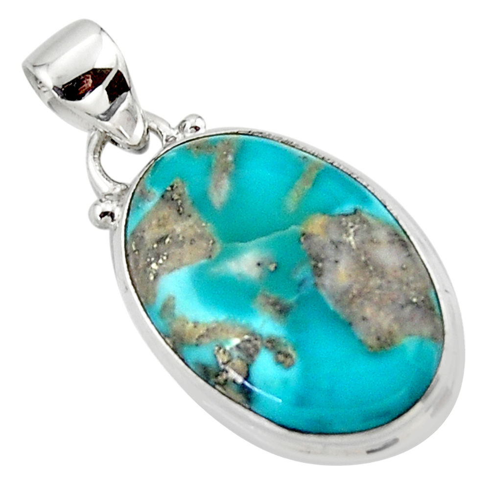 925 silver 10.65cts natural blue persian turquoise pyrite pendant jewelry r49364