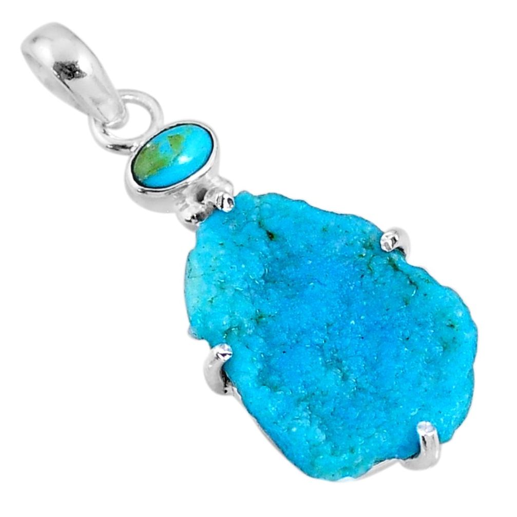 925 silver 12.66cts natural blue rough sleeping beauty turquoise pendant r62375