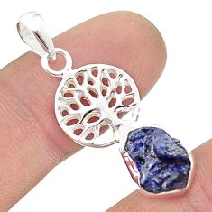 925 silver 4.31cts natural blue sapphire rough fancy tree of life pendant u49054