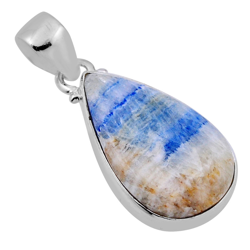 925 silver 12.67cts natural blue scheelite (lapis lace onyx) pear pendant n30359