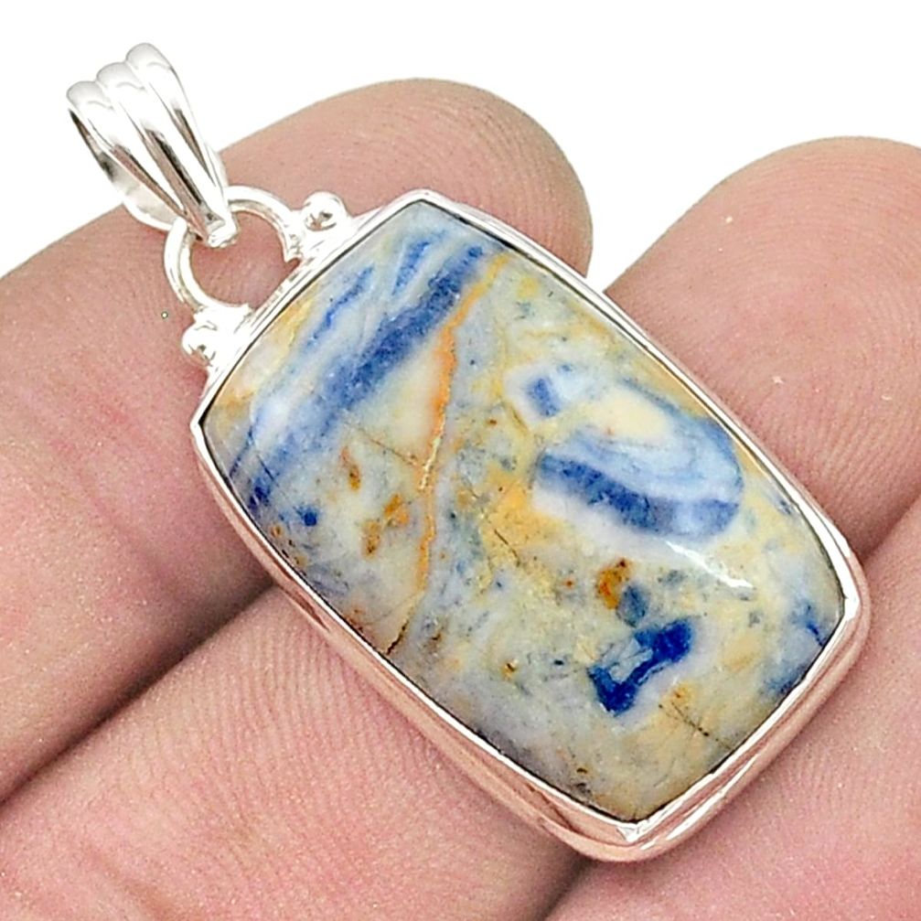 925 silver 20.62cts natural blue scheelite (lapis lace onyx) pendant u50590