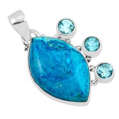 925 silver 16.49cts natural blue shattuckite marquise shape topaz pendant y53410