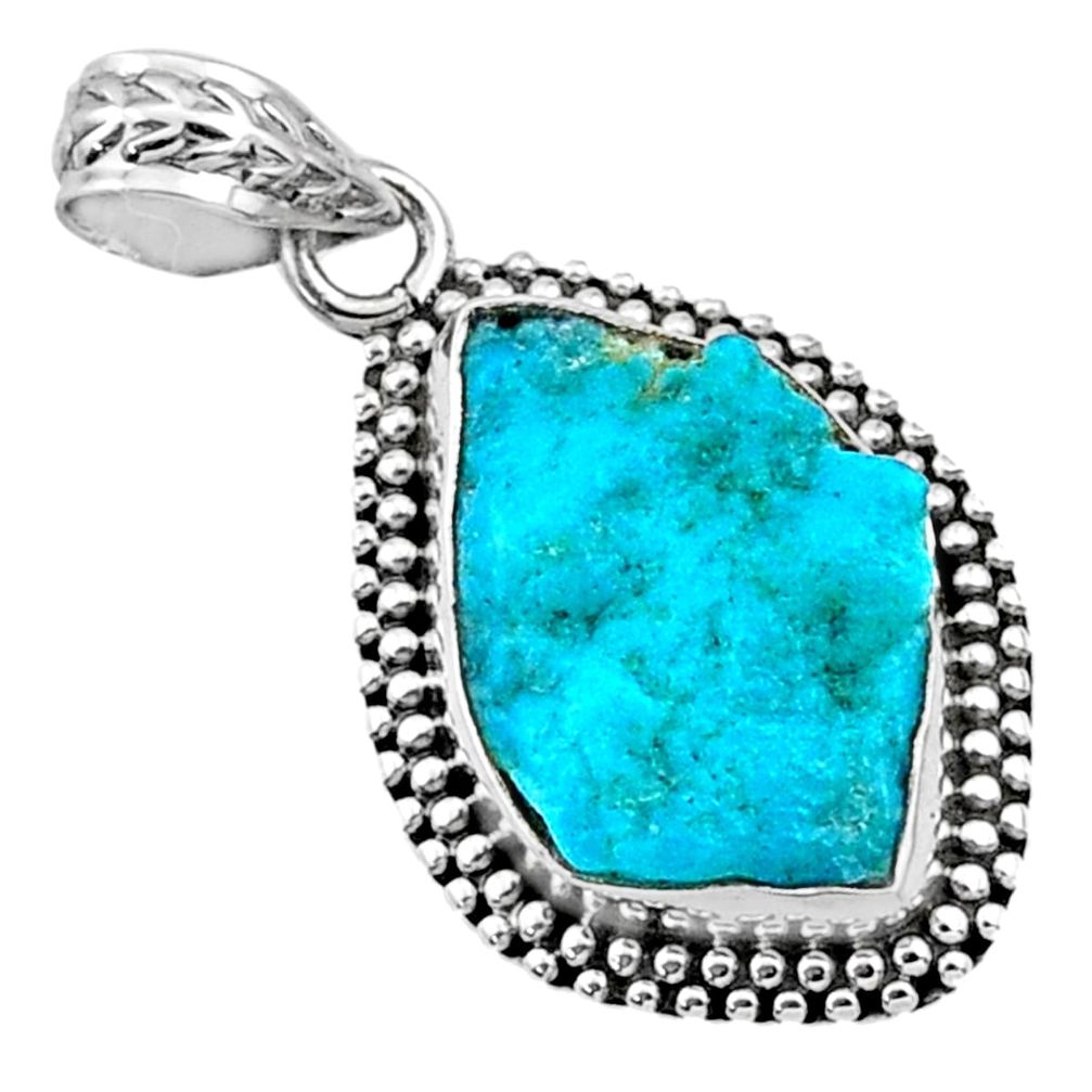 925 silver 8.81cts natural blue sleeping beauty turquoise raw pendant r66640