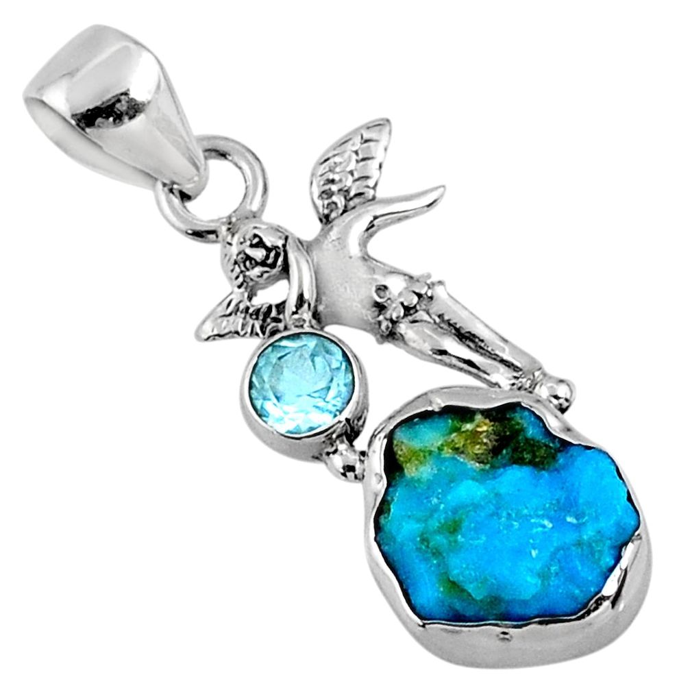 925 silver 7.22cts natural blue sleeping beauty turquoise raw pendant r66944