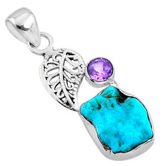 925 silver 6.83cts natural blue sleeping beauty turquoise raw pendant r66950