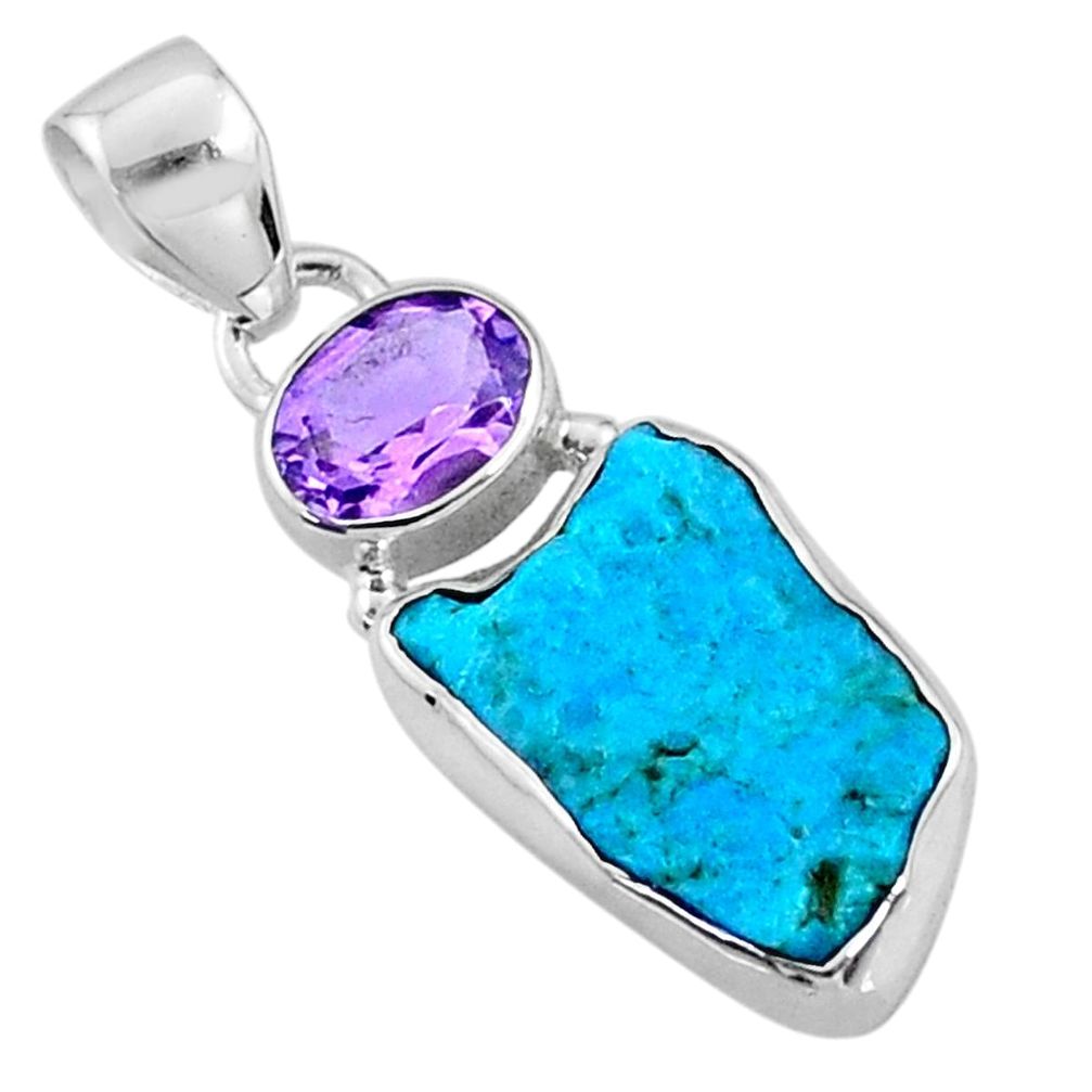 925 silver 9.25cts natural blue sleeping beauty turquoise raw pendant r66953