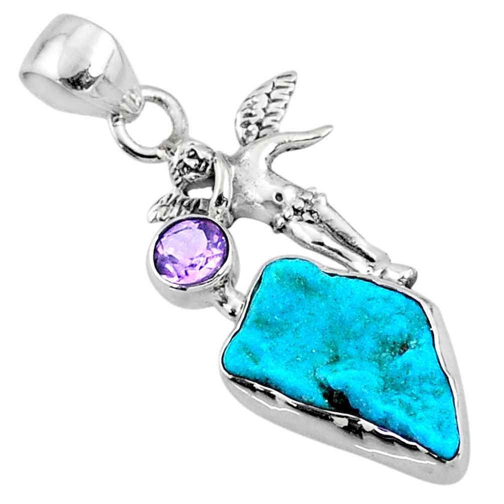 925 silver 9.18cts natural blue sleeping beauty turquoise raw pendant r66957