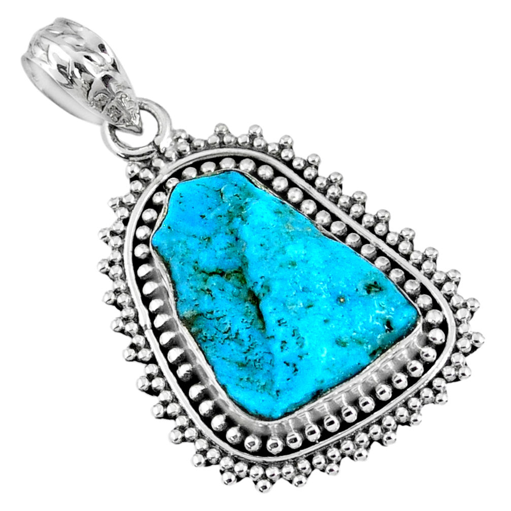 925 silver 9.25cts natural blue sleeping beauty turquoise rough pendant r62275