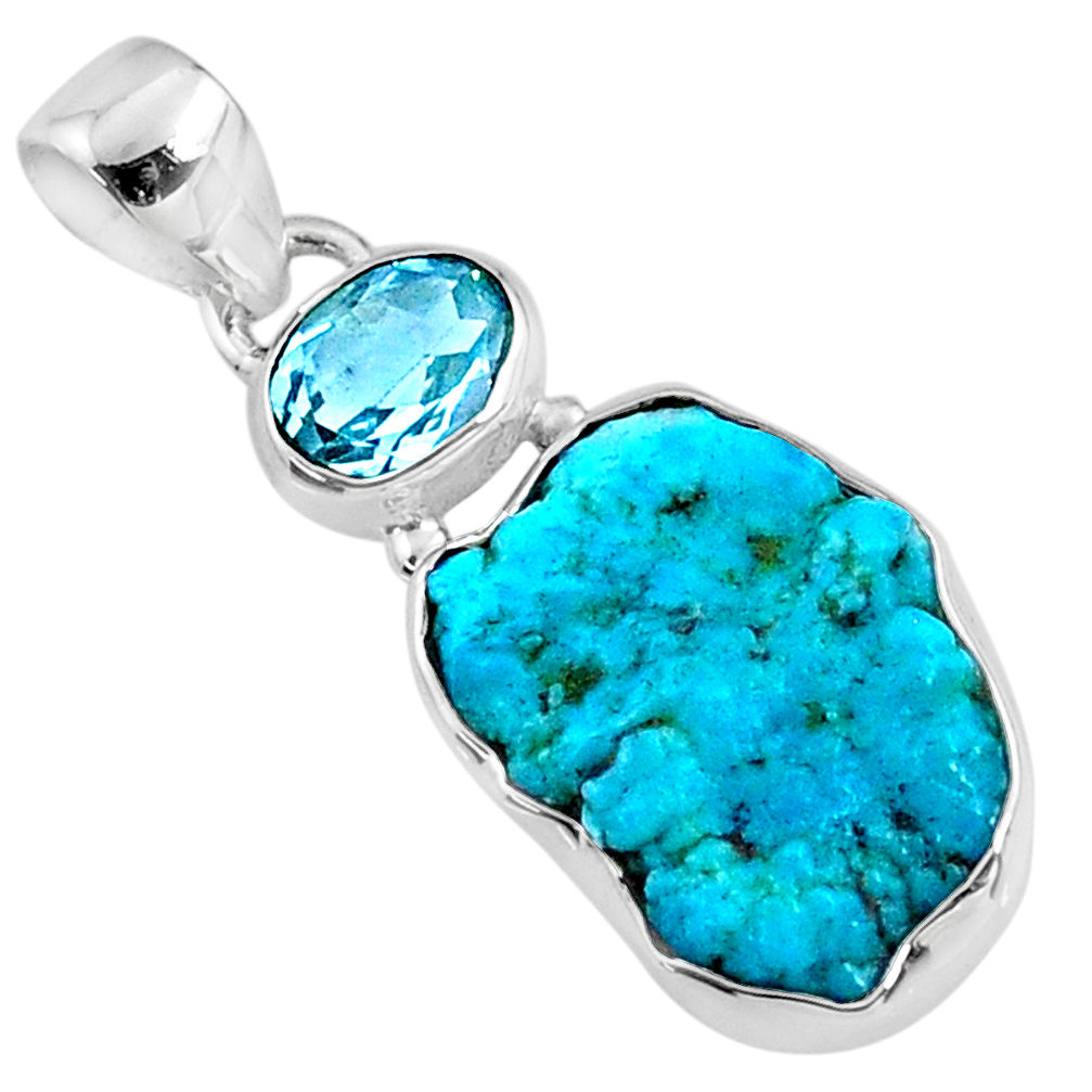 925 silver 11.69cts natural blue sleeping beauty turquoise raw pendant r66905