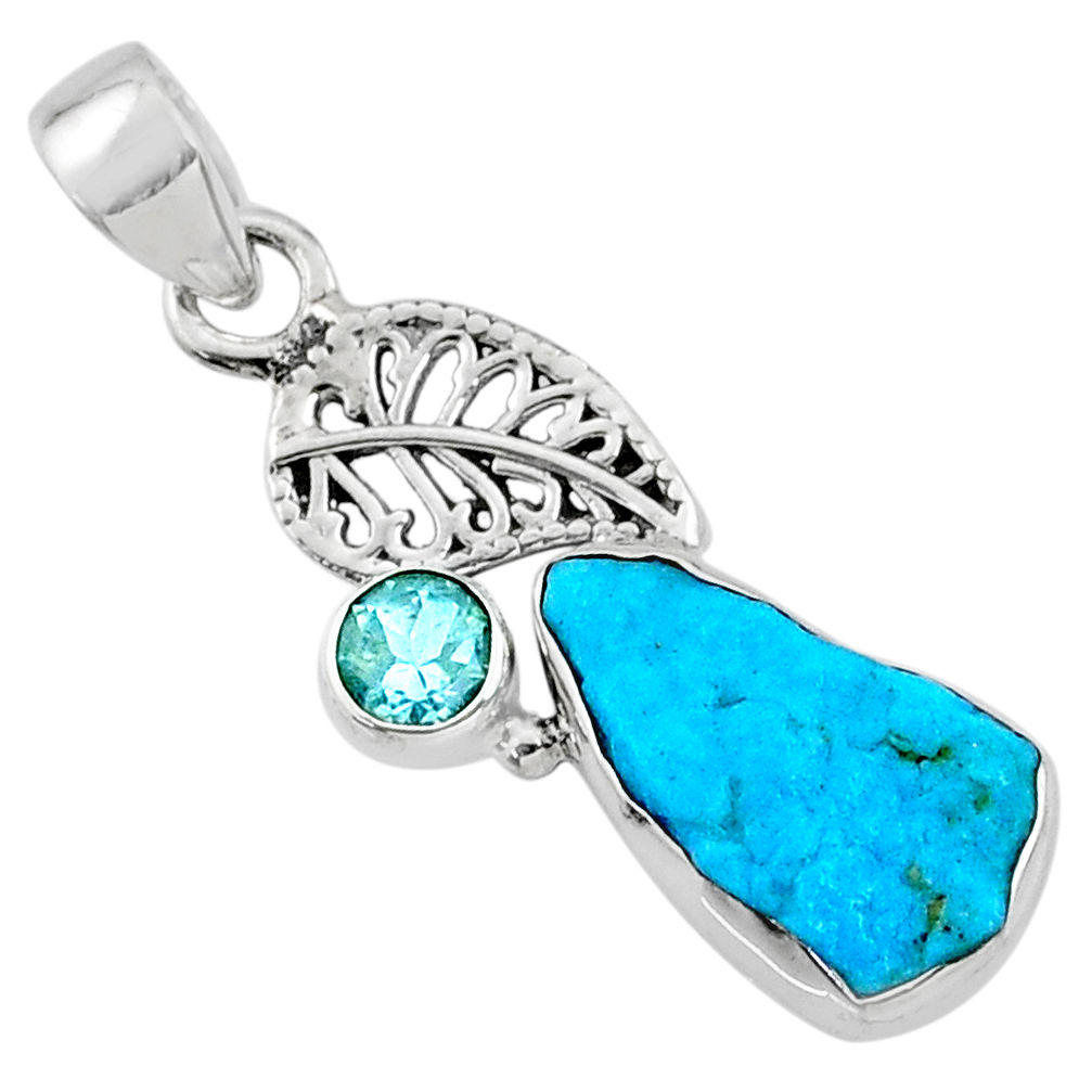 925 silver 6.83cts natural blue sleeping beauty turquoise raw pendant r66925