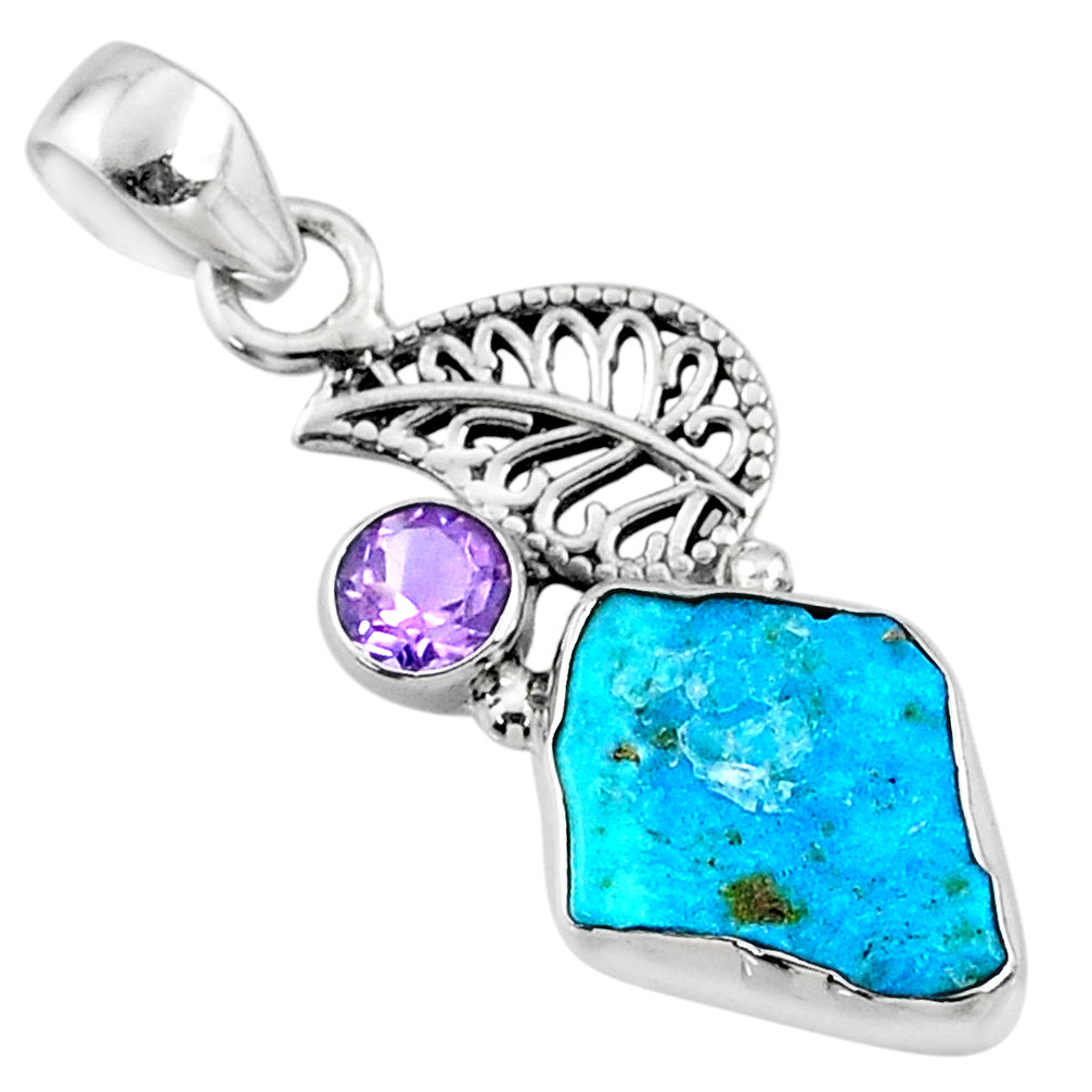 925 silver 6.15cts natural blue sleeping beauty turquoise raw pendant r66932