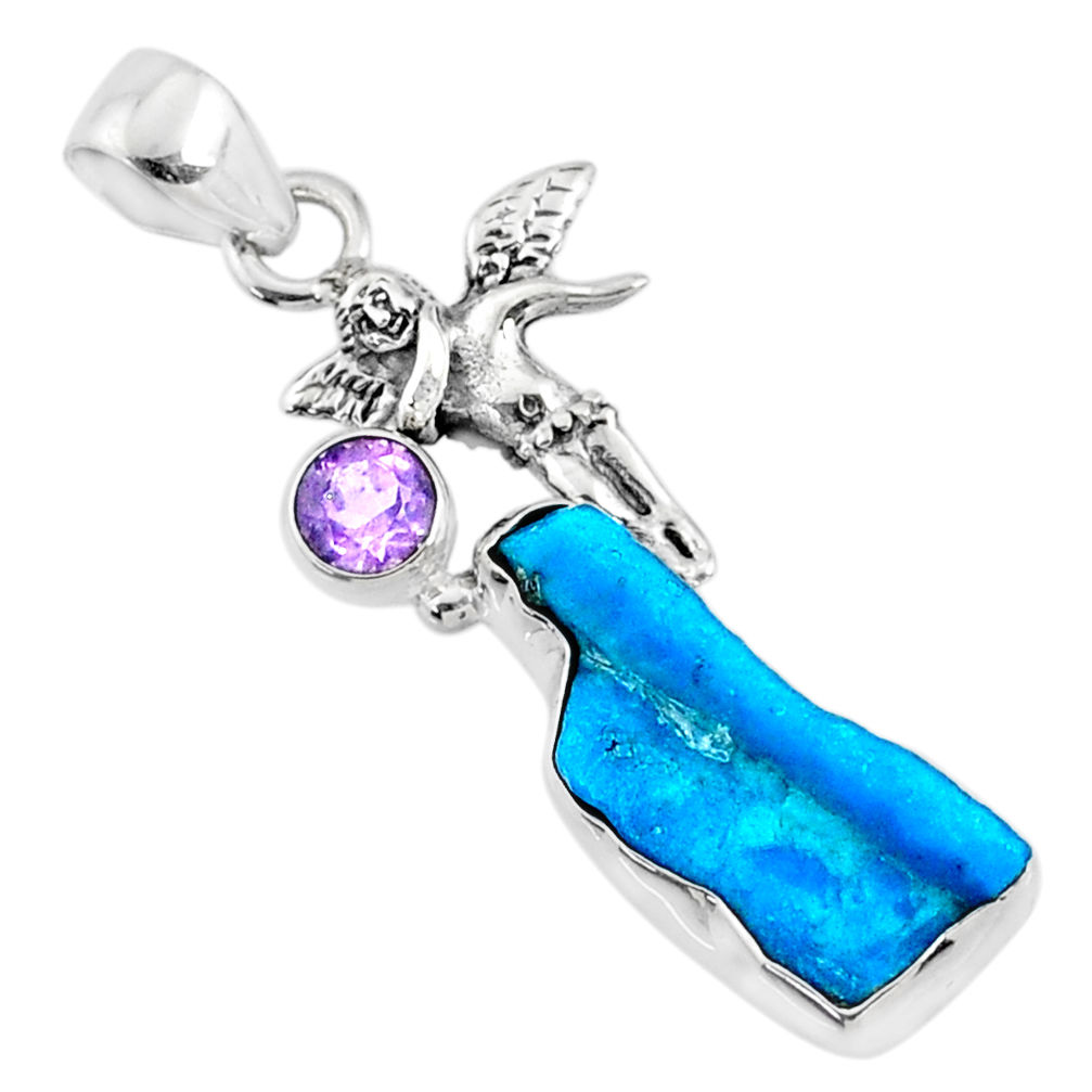 925 silver 9.56cts natural blue sleeping beauty turquoise raw pendant r66938