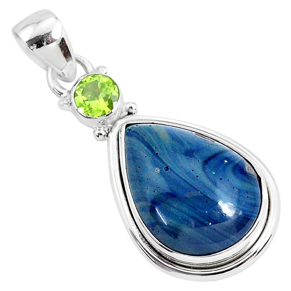 925 silver 13.15cts natural blue swedish slag pear green peridot pendant r94540