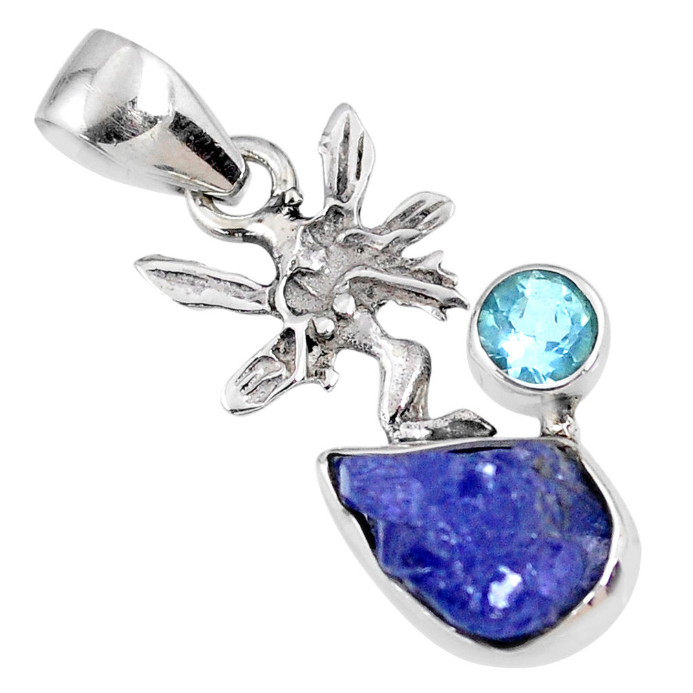 925 silver 6.19cts natural blue tanzanite rough angel wings fairy pendant r61963