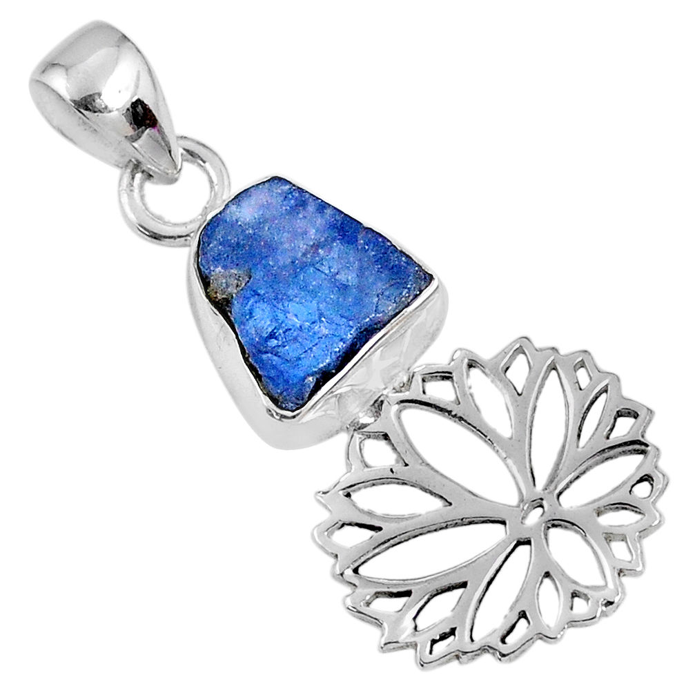 925 silver 5.80cts natural blue tanzanite rough fancy flower pendant r62064