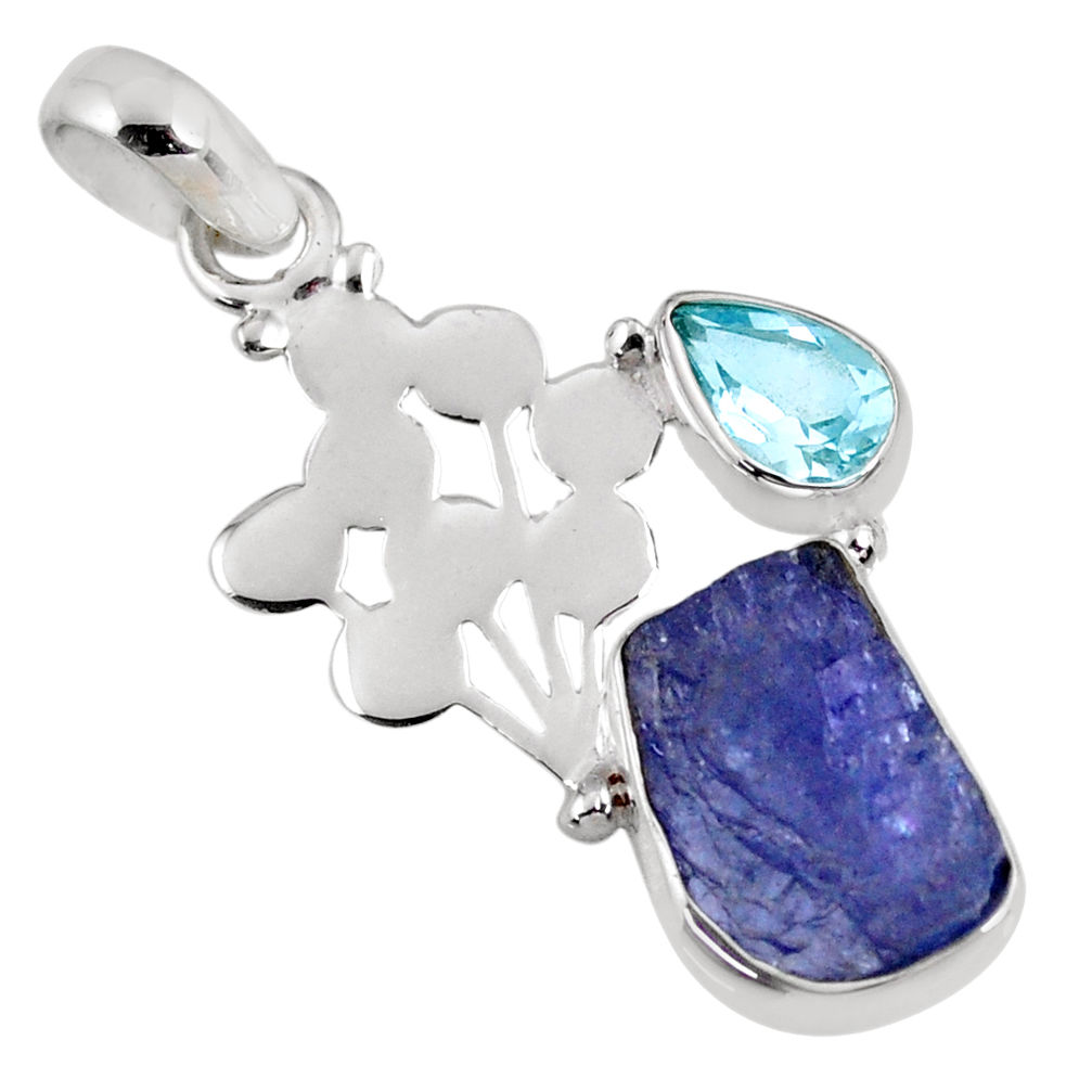 925 silver 7.60cts natural blue tanzanite rough fancy topaz pendant r62023