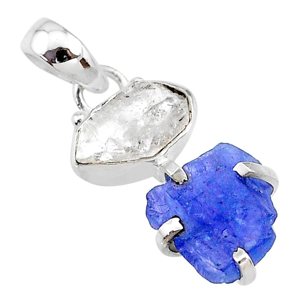 925 silver 8.69cts natural blue tanzanite raw herkimer diamond pendant t10908