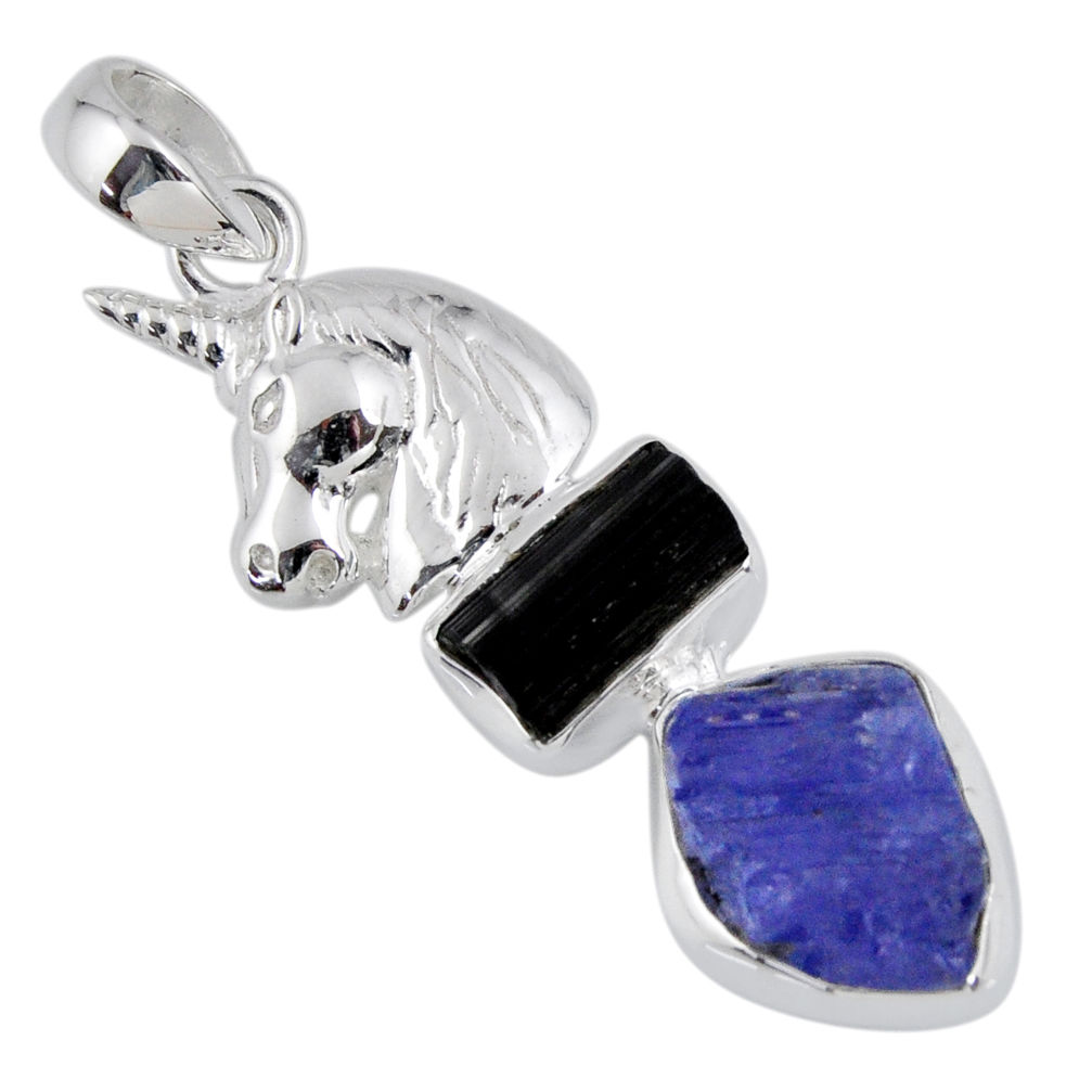 925 silver 11.25cts natural blue tanzanite rough horse pendant jewelry r55508